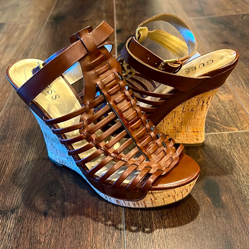 Guess -Leather Cork Wedge Heels